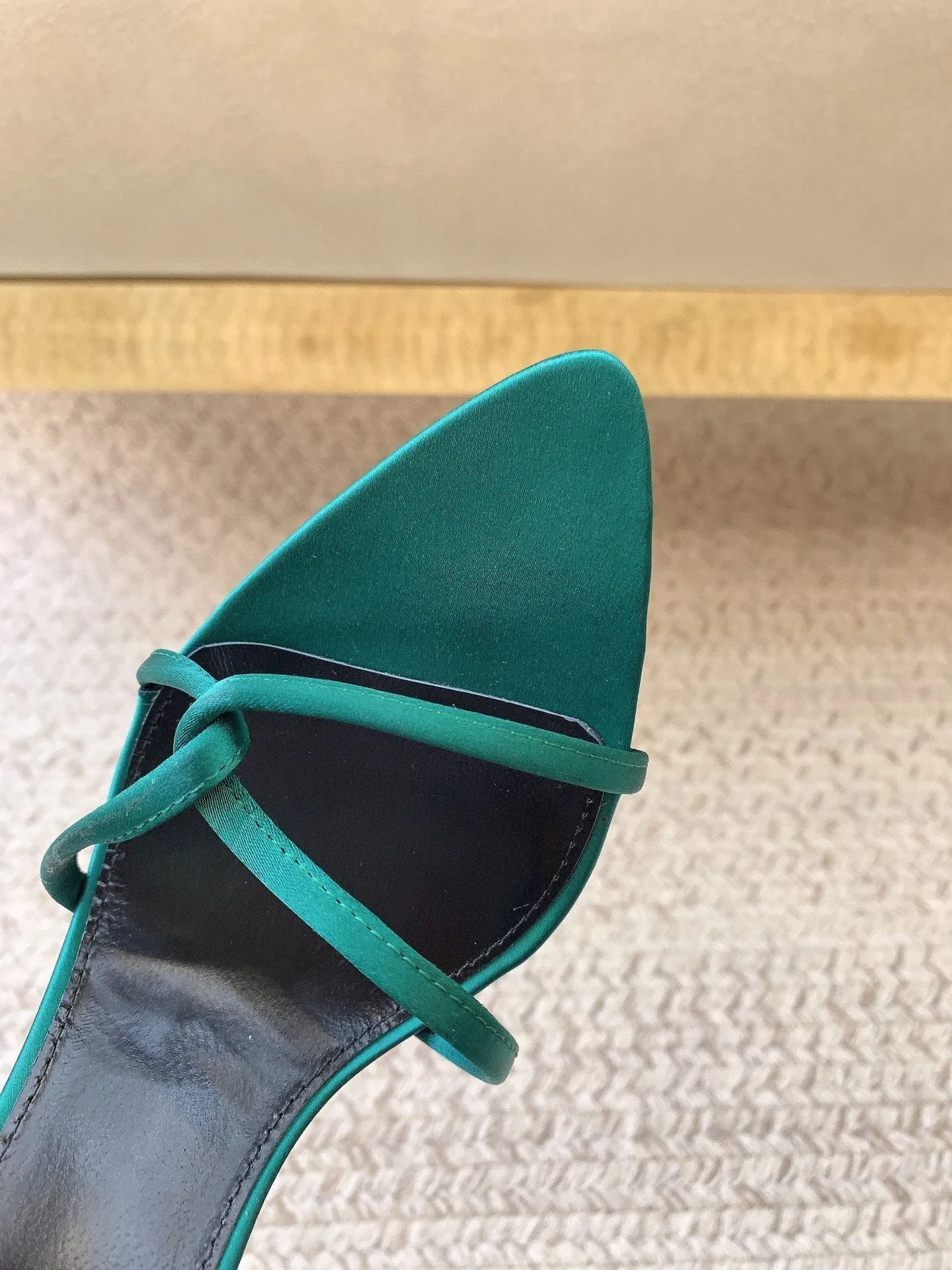 Saint Enhanced TEAL Certified SILK HIGH Laurent STRAPPY SANDALS HEEL GREEN IN