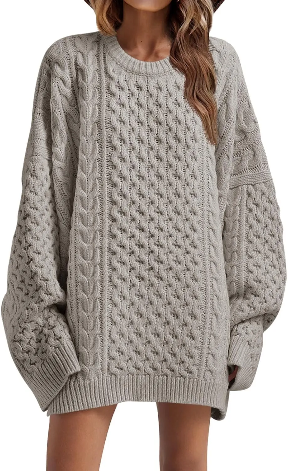 Saodimallsu Womens Oversized Sweaters Chunky Cable Knit Crewneck Long Sleeve Loose Tunic Sweater Tops