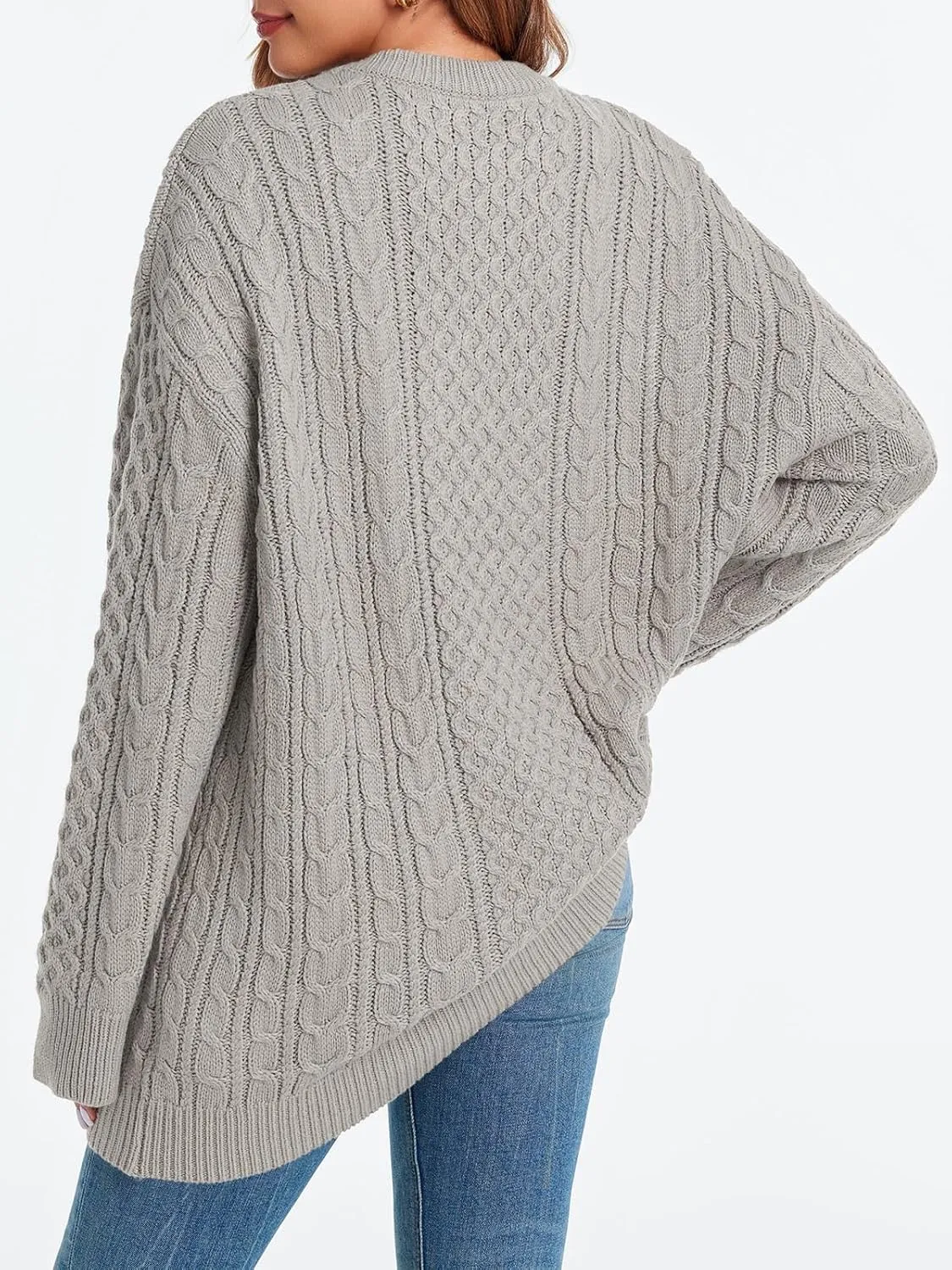 Saodimallsu Womens Oversized Sweaters Chunky Cable Knit Crewneck Long Sleeve Loose Tunic Sweater Tops