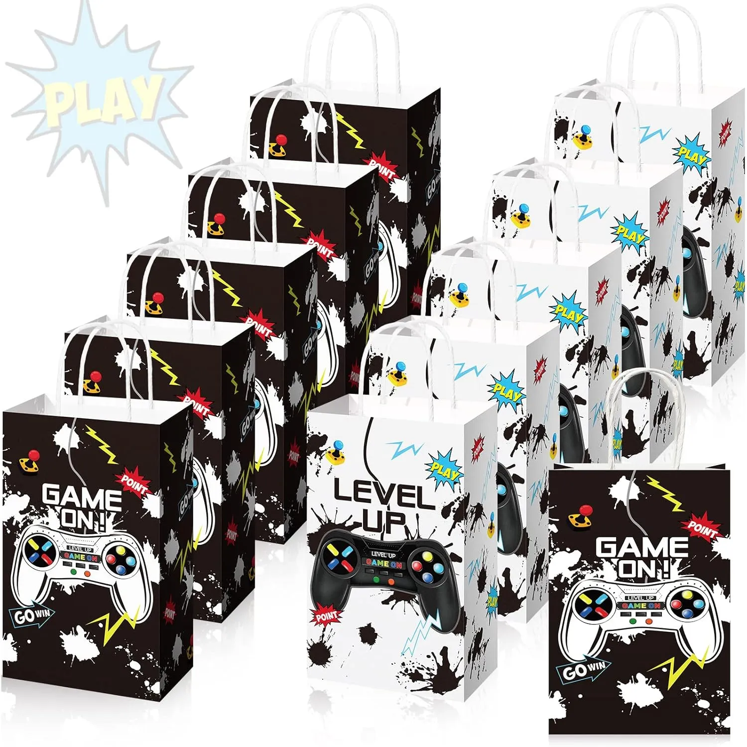 Saypacck 30 Pcs Video Game Gift Bags Level up Paper Handbag Goodie Bag with Handle Party Favors for Girl Boy Birthday