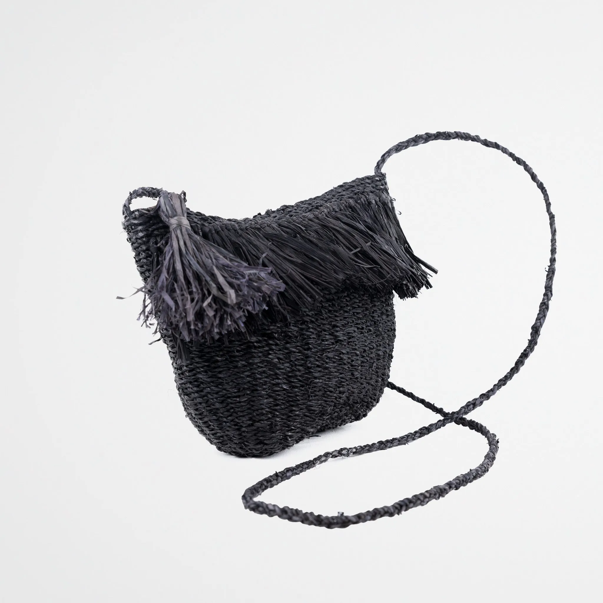 Seagrass Black Fringed Handbag