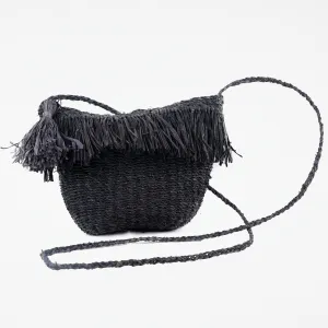 Seagrass Black Fringed Handbag