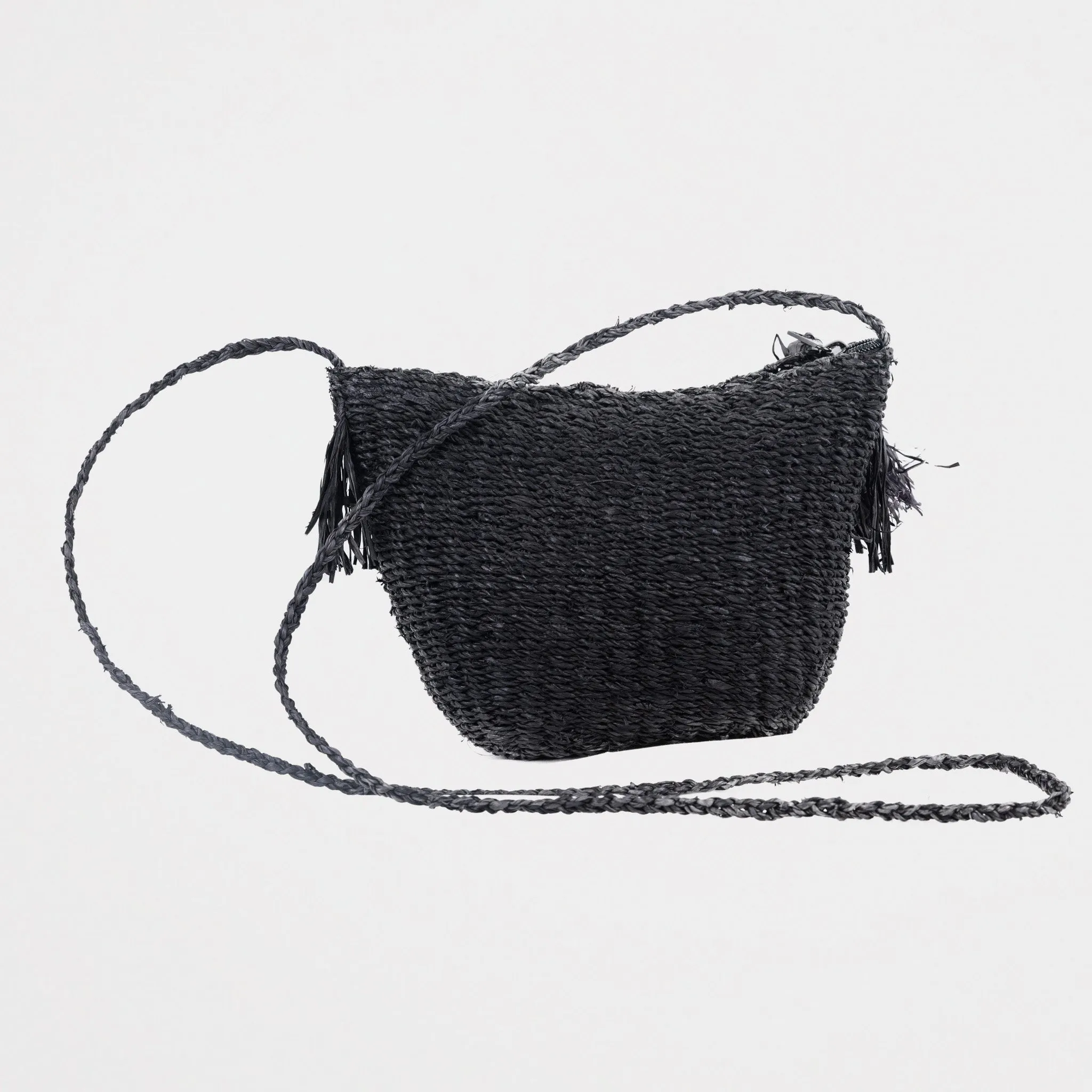 Seagrass Black Fringed Handbag