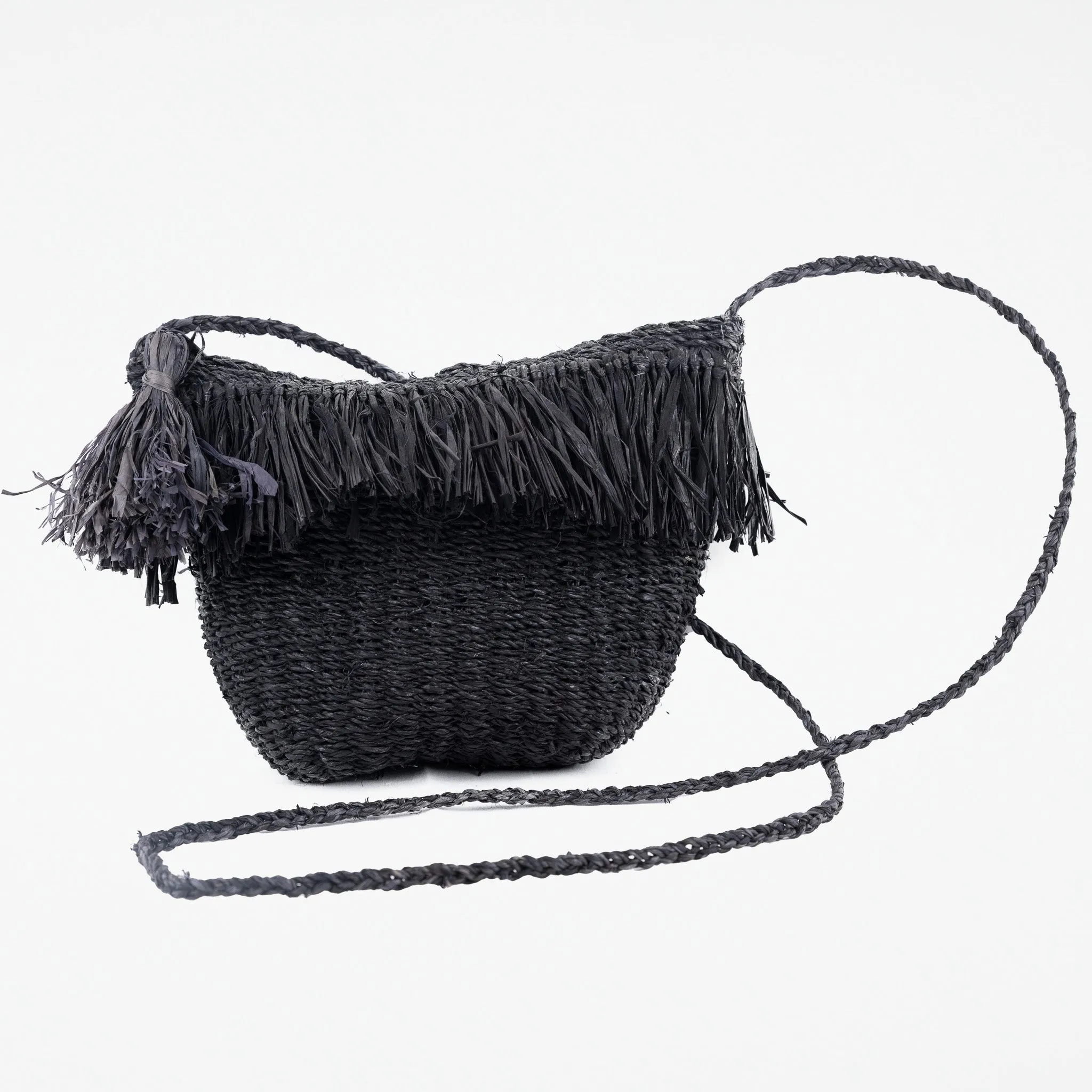 Seagrass Black Fringed Handbag