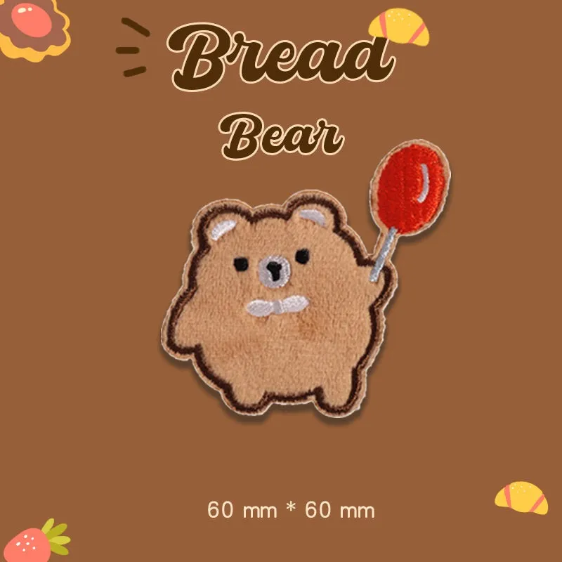 Self-Adhesive Plush Bread Bear Embroidered Patches 9 Pack