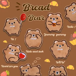 Self-Adhesive Plush Bread Bear Embroidered Patches 9 Pack
