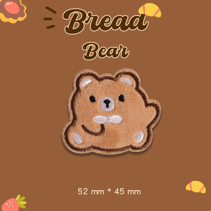 Self-Adhesive Plush Bread Bear Embroidered Patches 9 Pack