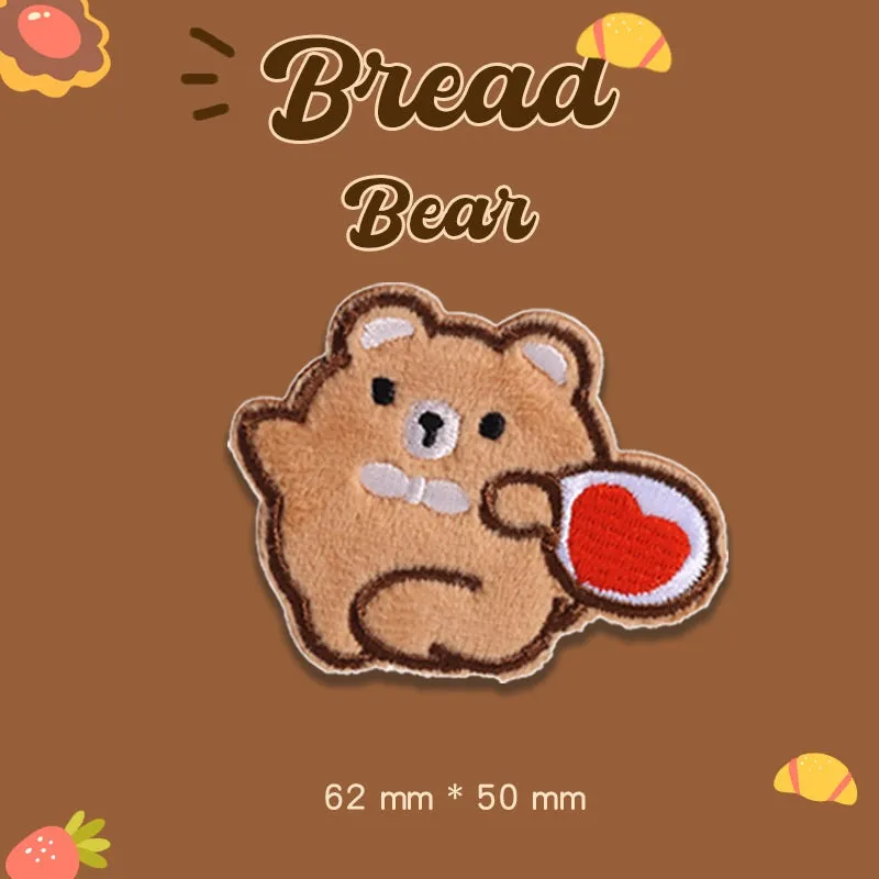 Self-Adhesive Plush Bread Bear Embroidered Patches 9 Pack