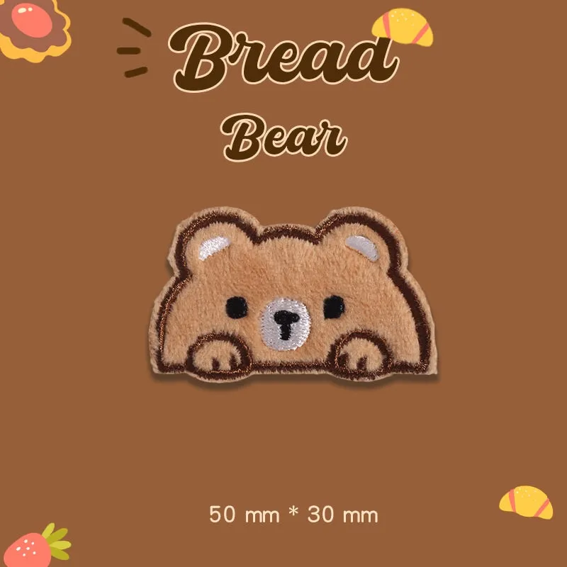 Self-Adhesive Plush Bread Bear Embroidered Patches 9 Pack