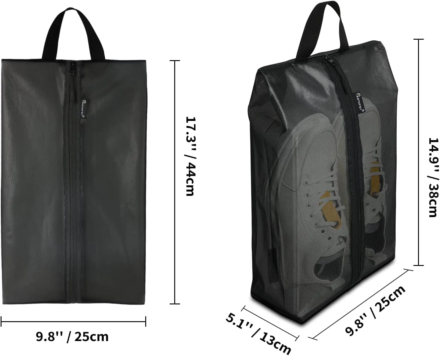 Shoe Bags for Travel, 5 Pack XX-Large Waterproof Shoe Bags for Women & Men, Translucent Design protable Shoe organizer bag for Packing with Sturdy Zipper(Black)…