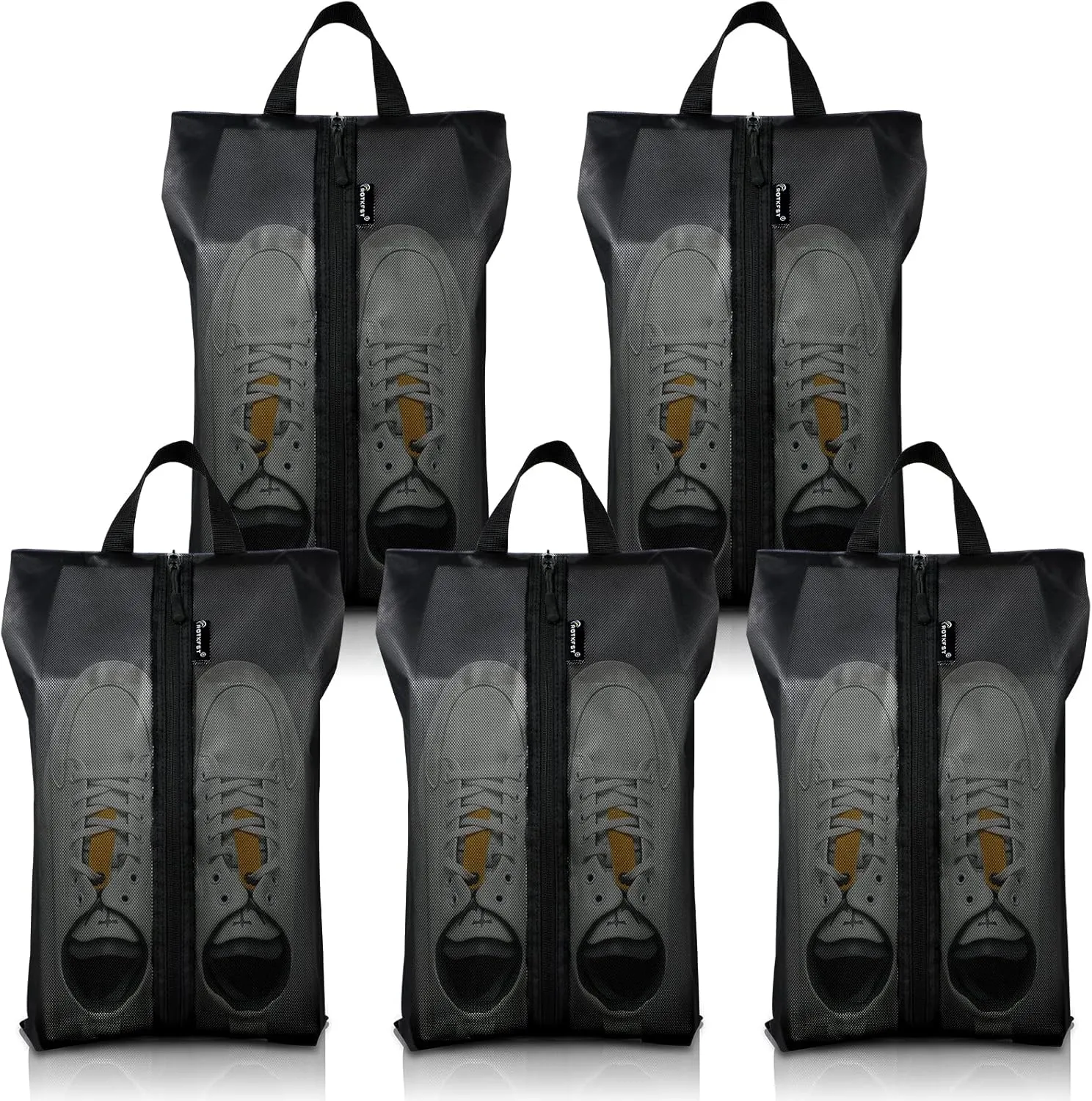 Shoe Bags for Travel, 5 Pack XX-Large Waterproof Shoe Bags for Women & Men, Translucent Design protable Shoe organizer bag for Packing with Sturdy Zipper(Black)…