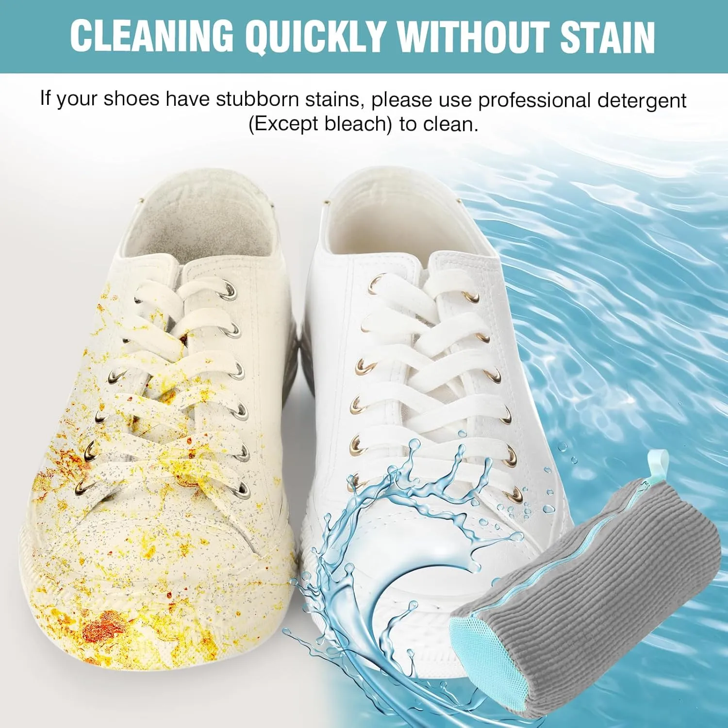 Shoe Washing Machine Bag, 2 Pack Grey Laundry Shoe Bags for Washer and Dryer, Sturdy Zipper with Hook Design, Dry Net Bag Included, Reusable for Sneaker, Grey 2PCS