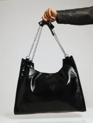 Slouchy Chunky Chain Shopper Bag - Black