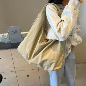 Slouchy Hobo Bag for Women Nylon Tote Bag with Multipockets Solid Color Draped Hobo Bag Large Shoulder Bag