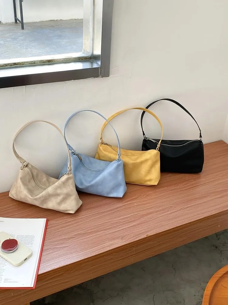 Slouchy Hobo Bags Women 2025 Spring Trendy Ultra Soft Foldable Shoulder Bag Clutch Handbag Tote Purses Bright Color
