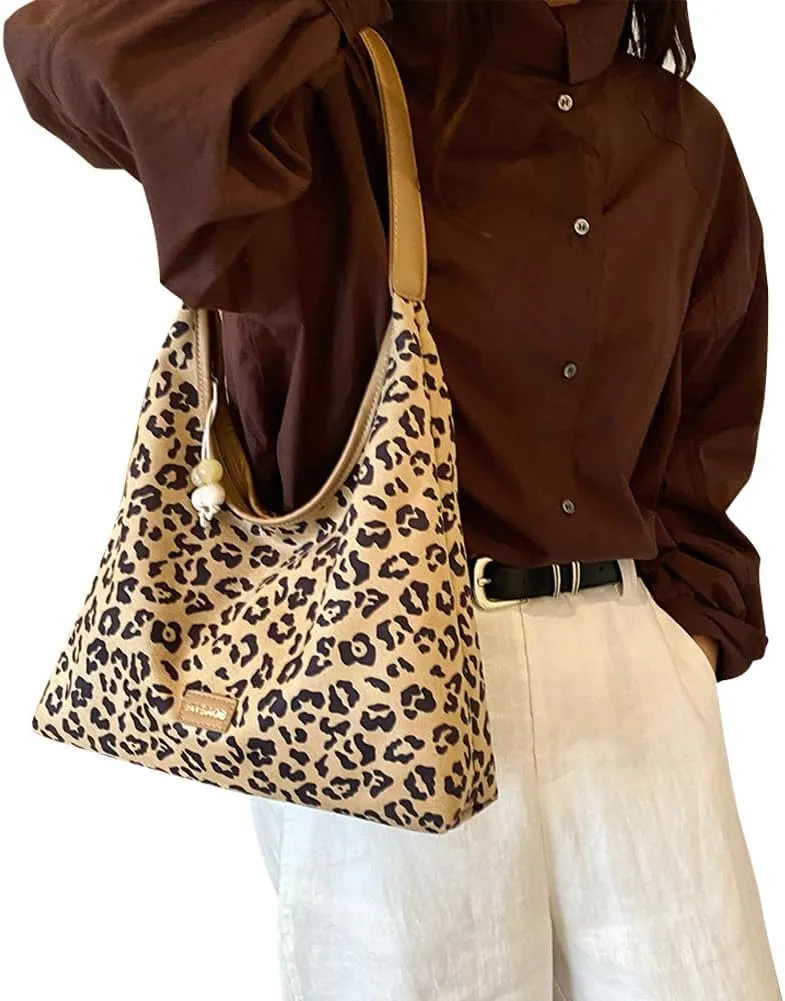 Slouchy Leopard Print Hobo Bag PU Leather Underarm Shoulder Bag for Women Large Tote Bag for Work Travel