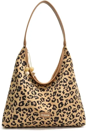 Slouchy Leopard Print Hobo Bag PU Leather Underarm Shoulder Bag for Women Large Tote Bag for Work Travel
