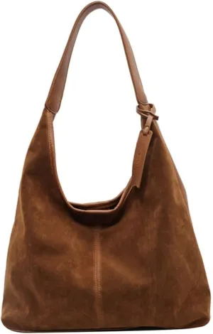 Slouchy Suede Bag for Women Brown Shoulder Tote Bags Crescent Bag Slouchy Hobo Handbag