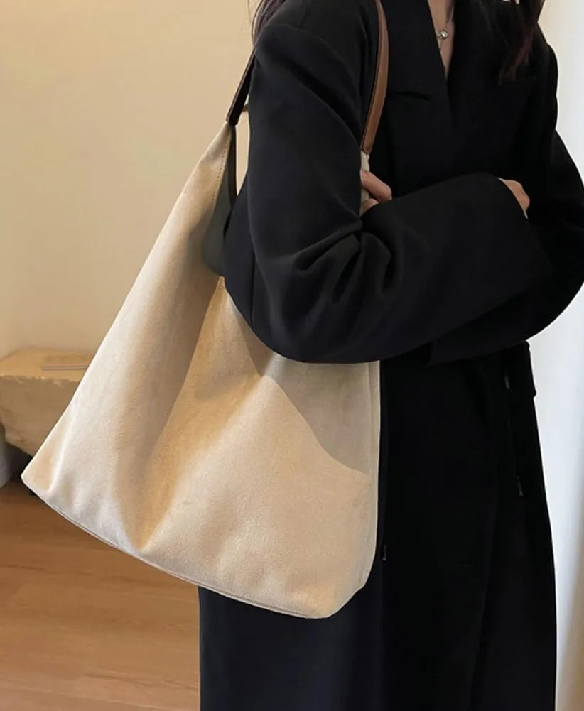 Slouchy Suede Shoulder Bags for Women Large Tote Purse Retro Soft Handbag Casual Work Ladies Top Handle Satchel 2pcs