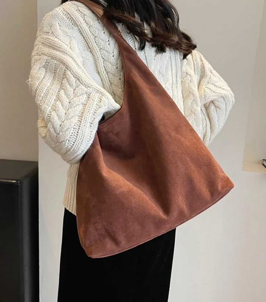 Slouchy Suede Shoulder Bags for Women Large Tote Purse Retro Soft Handbag Casual Work Ladies Top Handle Satchel 2pcs