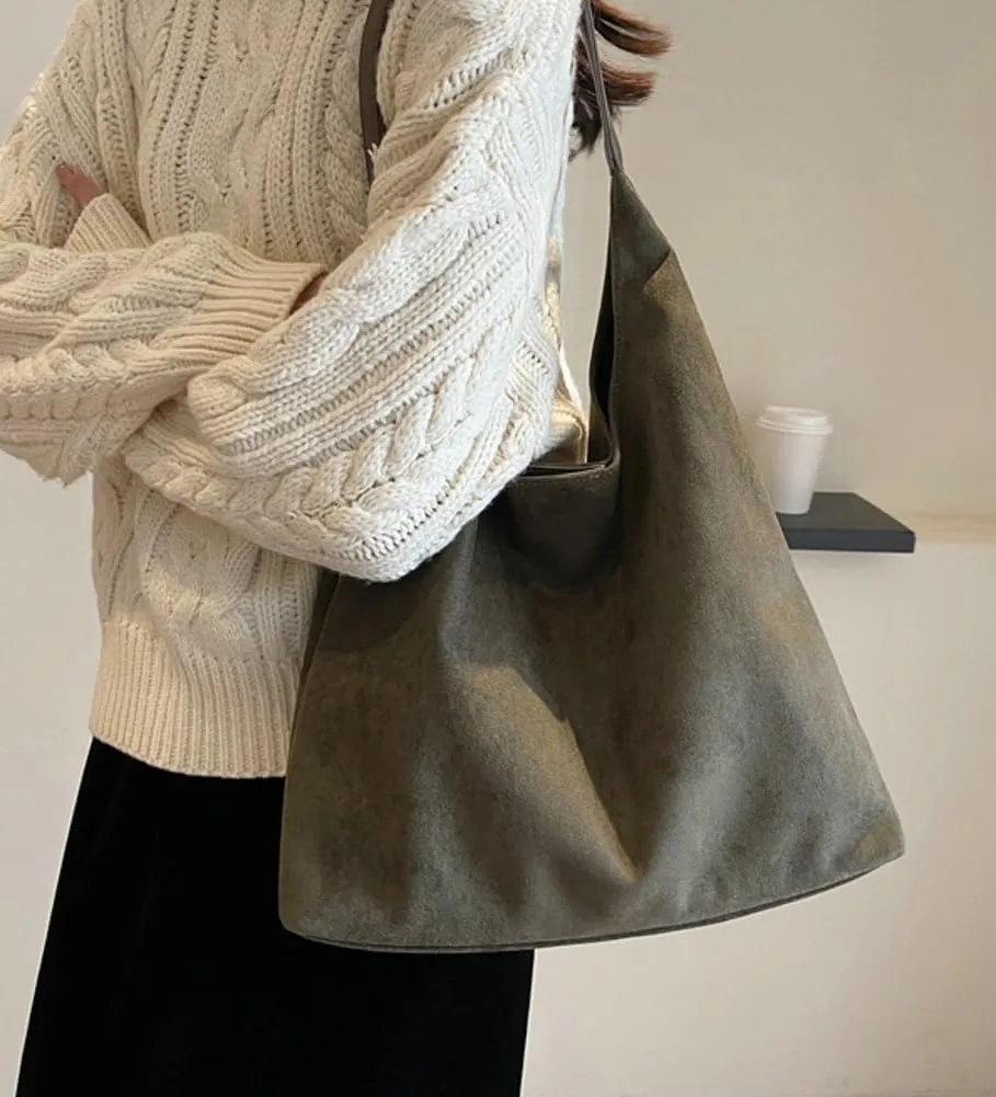 Slouchy Suede Shoulder Bags for Women Large Tote Purse Retro Soft Handbag Casual Work Ladies Top Handle Satchel 2pcs