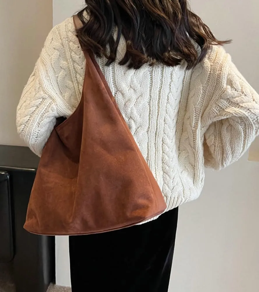 Slouchy Suede Shoulder Bags for Women Large Tote Purse Retro Soft Handbag Casual Work Ladies Top Handle Satchel 2pcs