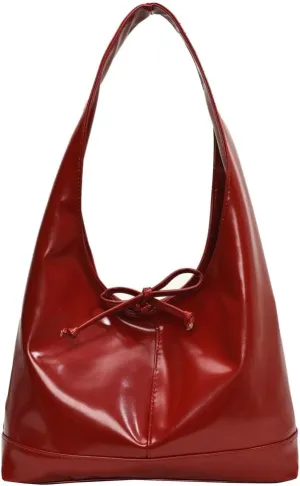 Slouchy Tote Bags For Women Soft Leather Handbag Retro Red Shoulder Bag Y2K Underarm Purse With Bow Casual Work Handbag