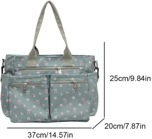 Slouchy Tote Handbag for Women Large Capacity Bow Print Crossbody Bag Multi-pockets Daily Commuting Bag Chic Hobo Bag