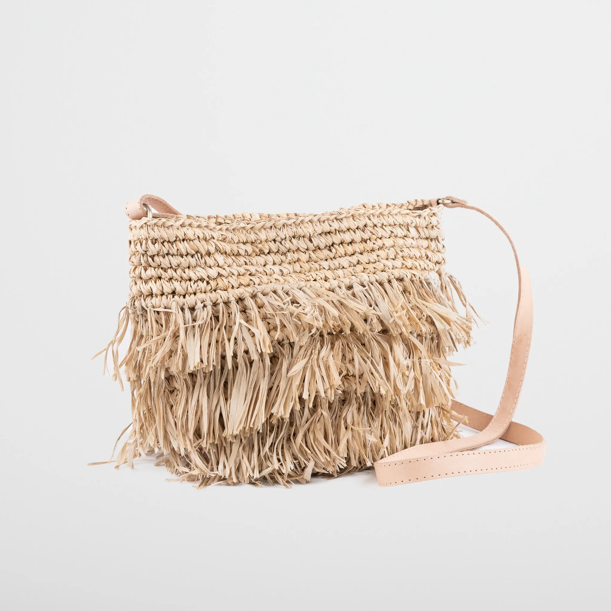 Small Fringed Raffia Light Handbag