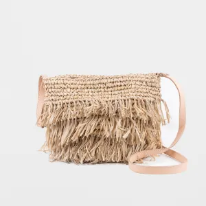 Small Fringed Raffia Light Handbag