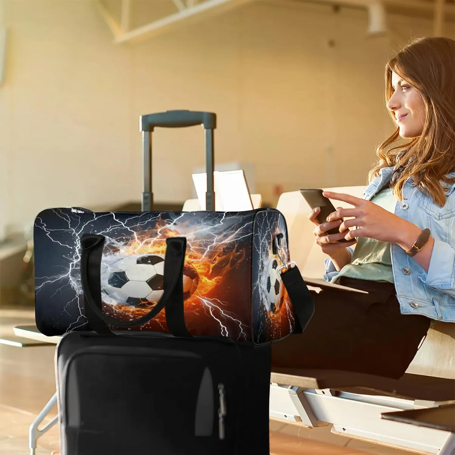 Soccer Ball Fire And Water Travel Bag for Men Women, Gym Duffle Bags for Travel, Carry On Luggage Bag, Weekender Overnight Workout Bags