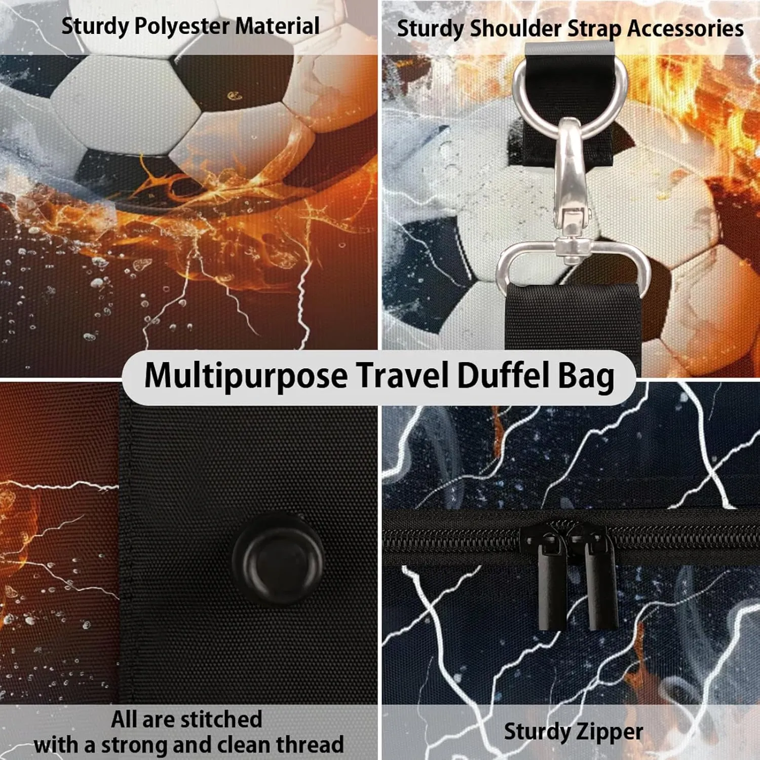 Soccer Ball Fire And Water Travel Bag for Men Women, Gym Duffle Bags for Travel, Carry On Luggage Bag, Weekender Overnight Workout Bags