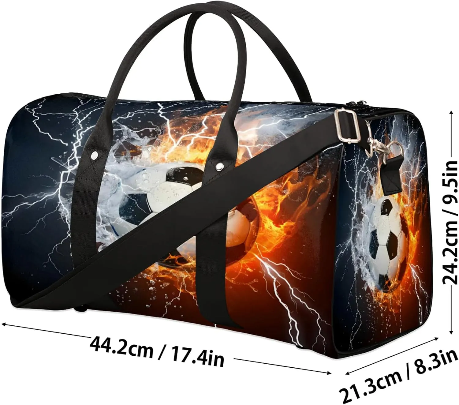 Soccer Ball Fire And Water Travel Bag for Men Women, Gym Duffle Bags for Travel, Carry On Luggage Bag, Weekender Overnight Workout Bags