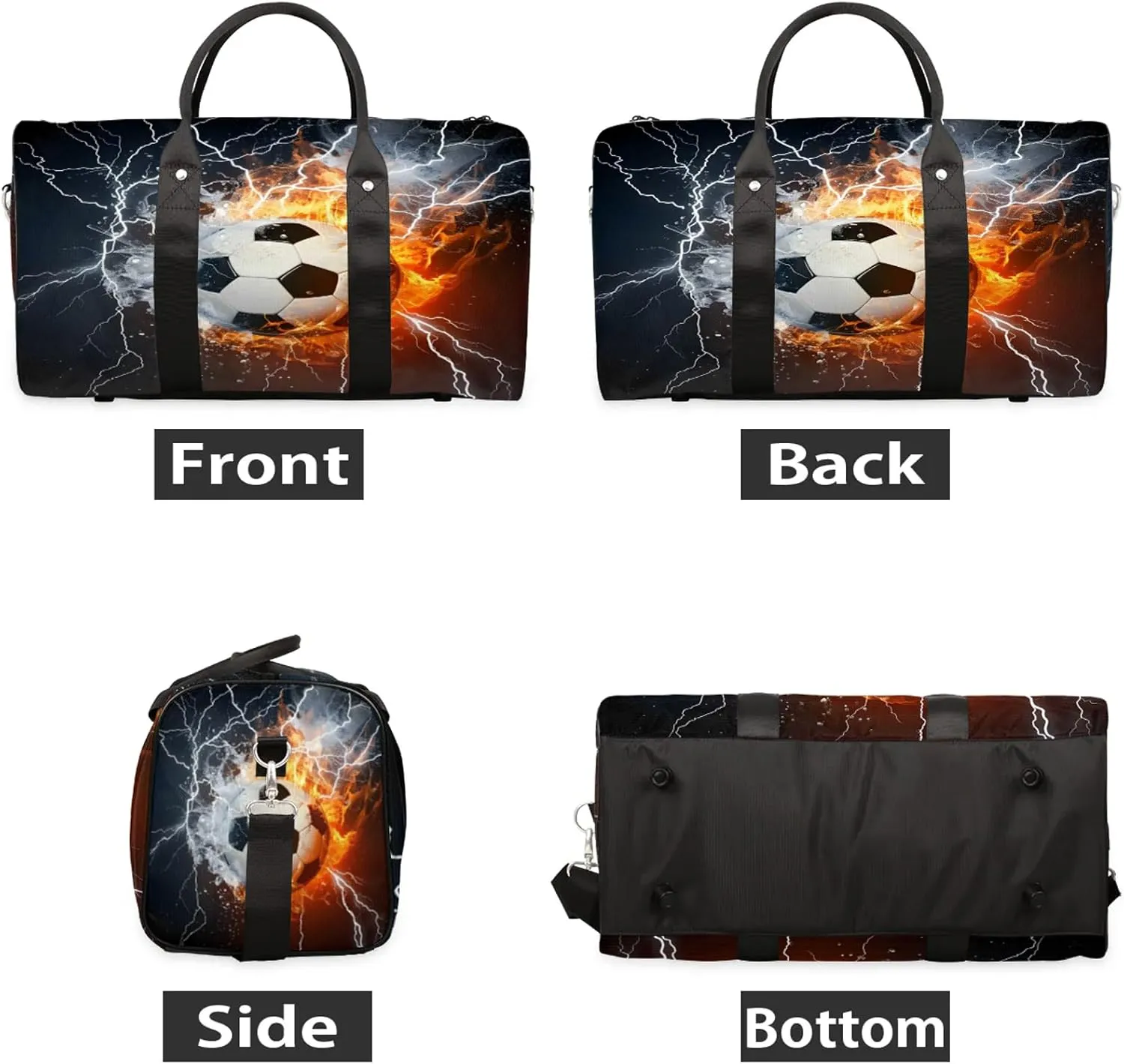 Soccer Ball Fire And Water Travel Bag for Men Women, Gym Duffle Bags for Travel, Carry On Luggage Bag, Weekender Overnight Workout Bags