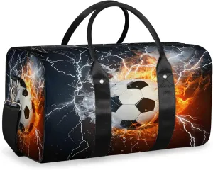 Soccer Ball Fire And Water Travel Bag for Men Women, Gym Duffle Bags for Travel, Carry On Luggage Bag, Weekender Overnight Workout Bags