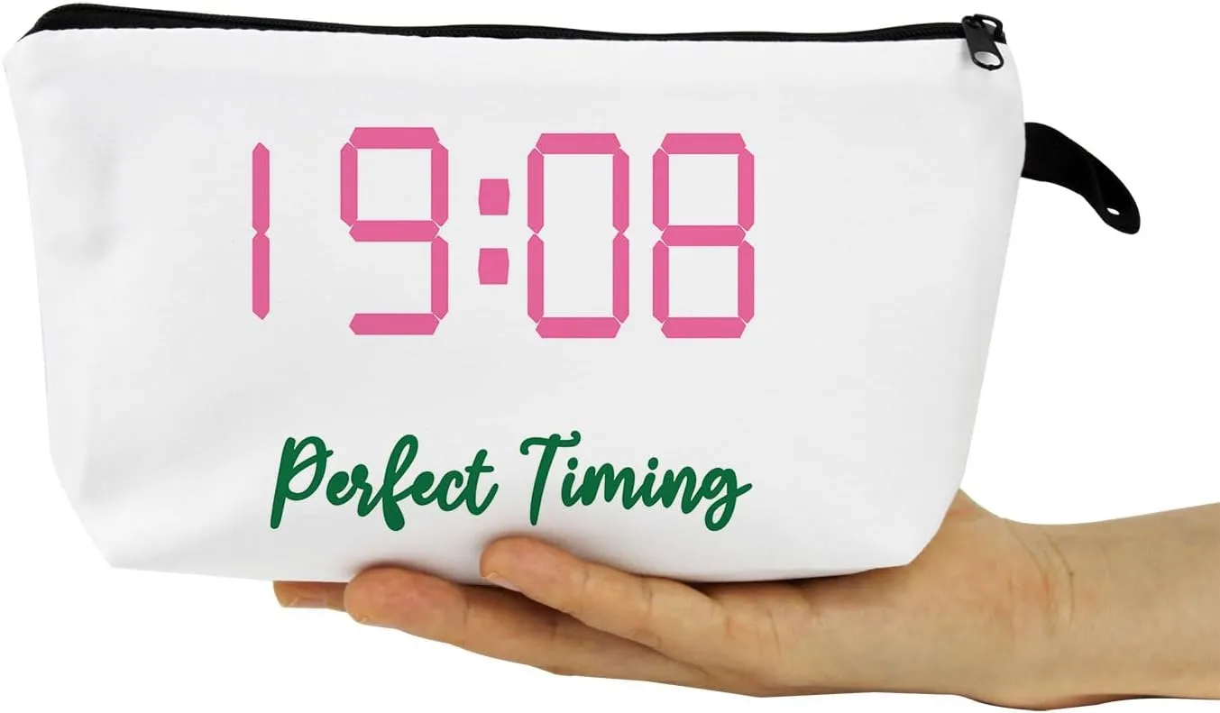 Sorority Gifts Perfect Timing 1908 Alpha AKA Sorority Gift Finer Women Makeup Bag Zipper Pouch for Women Sisters