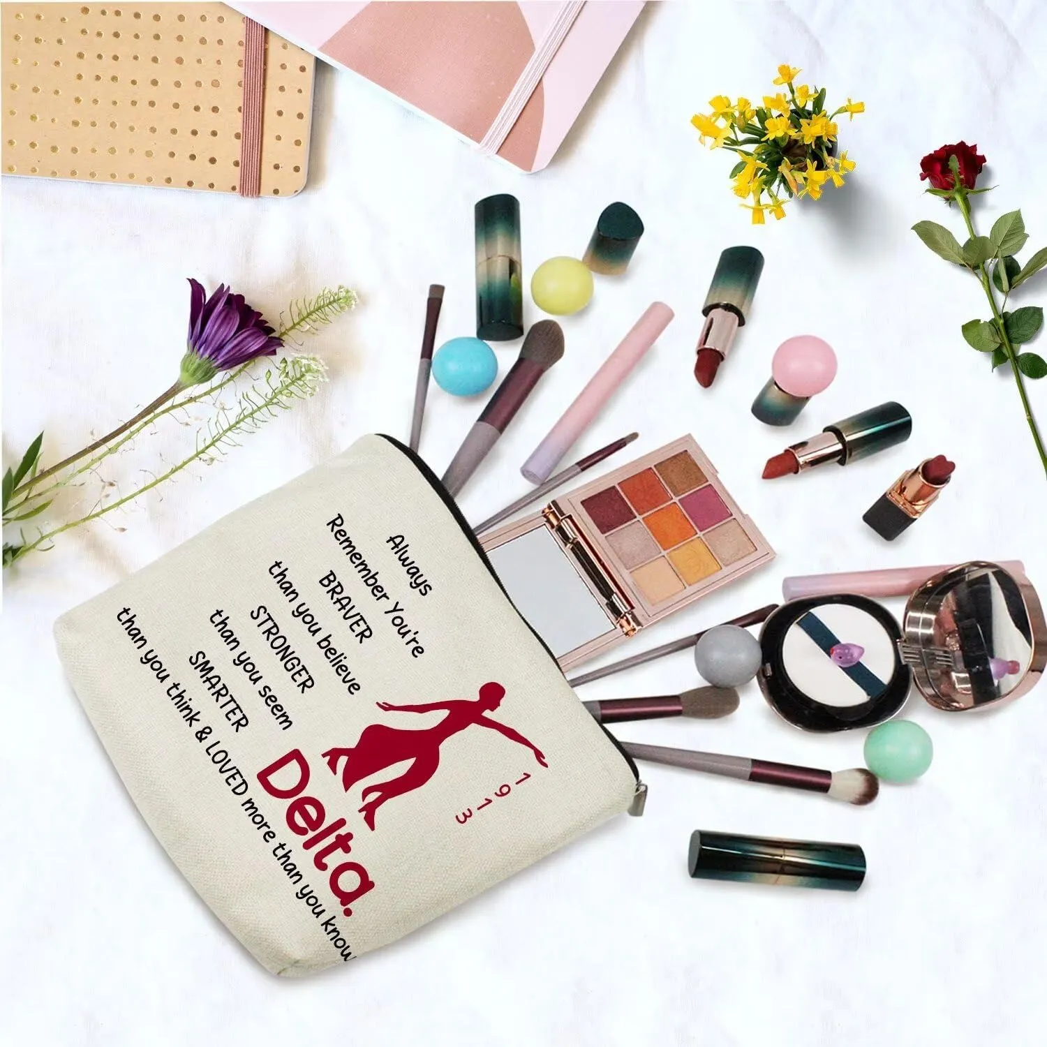 Sorority Presents Cosmetic Canvas Makeup Bag DST Sorority Inspired Presents You Are Braver Stronger Smarter Than You Think Canvas Makeup Zipper Pouch Birthday Present for Women