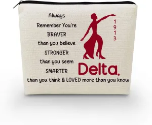 Sorority Presents Cosmetic Canvas Makeup Bag DST Sorority Inspired Presents You Are Braver Stronger Smarter Than You Think Canvas Makeup Zipper Pouch Birthday Present for Women