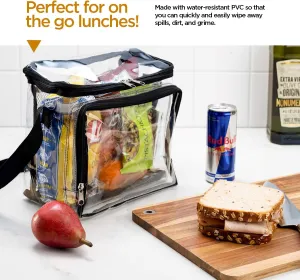 SP HOME GOODS Clear Tote Bag Stadium Approved Lunch Bag for Men and Women with Adjustable Shoulder Strap, Mesh Pockets, Zipper Closure (Black 2 Pack)