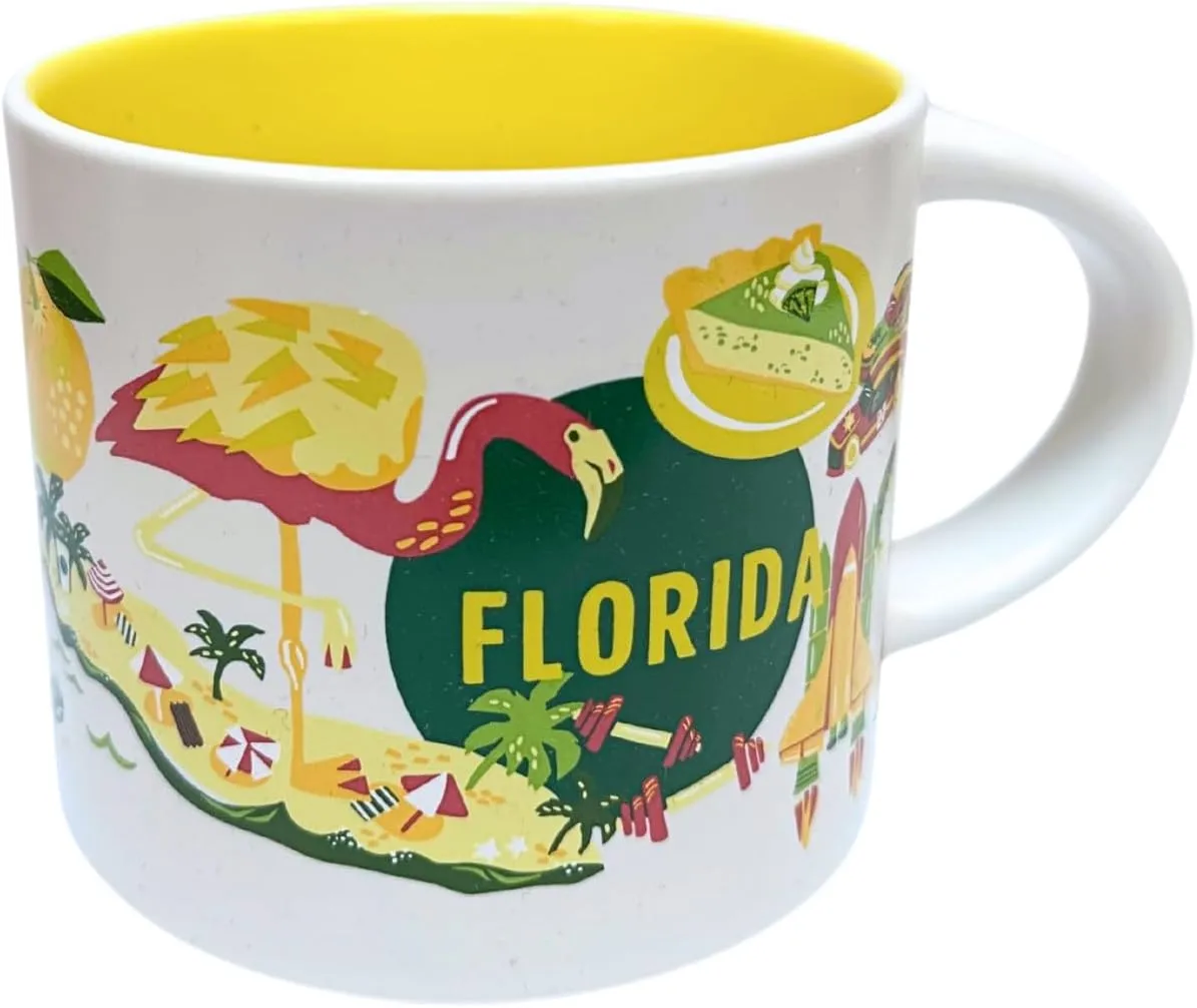 Starbucks Discovery Series Florida Ceramic Coffee Mug, 14oz, White and Yellow