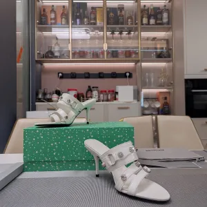 STUDDED SHEEPSKIN Specialized range Price drop SANDALS STRAPPY IN WHITE WAX-OIL HIGH-HEELED Balanciaga