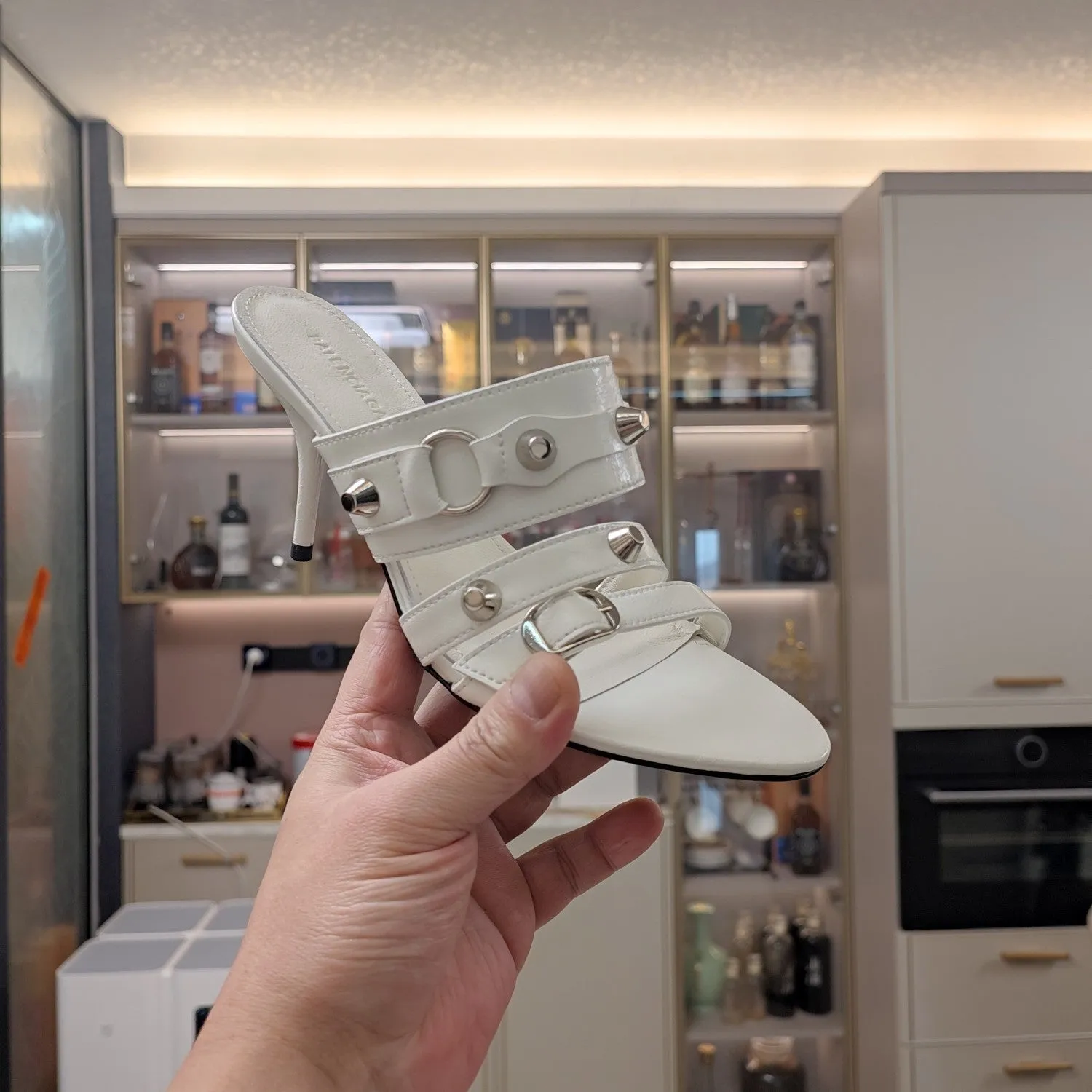 STUDDED SHEEPSKIN Specialized range Price drop SANDALS STRAPPY IN WHITE WAX-OIL HIGH-HEELED Balanciaga