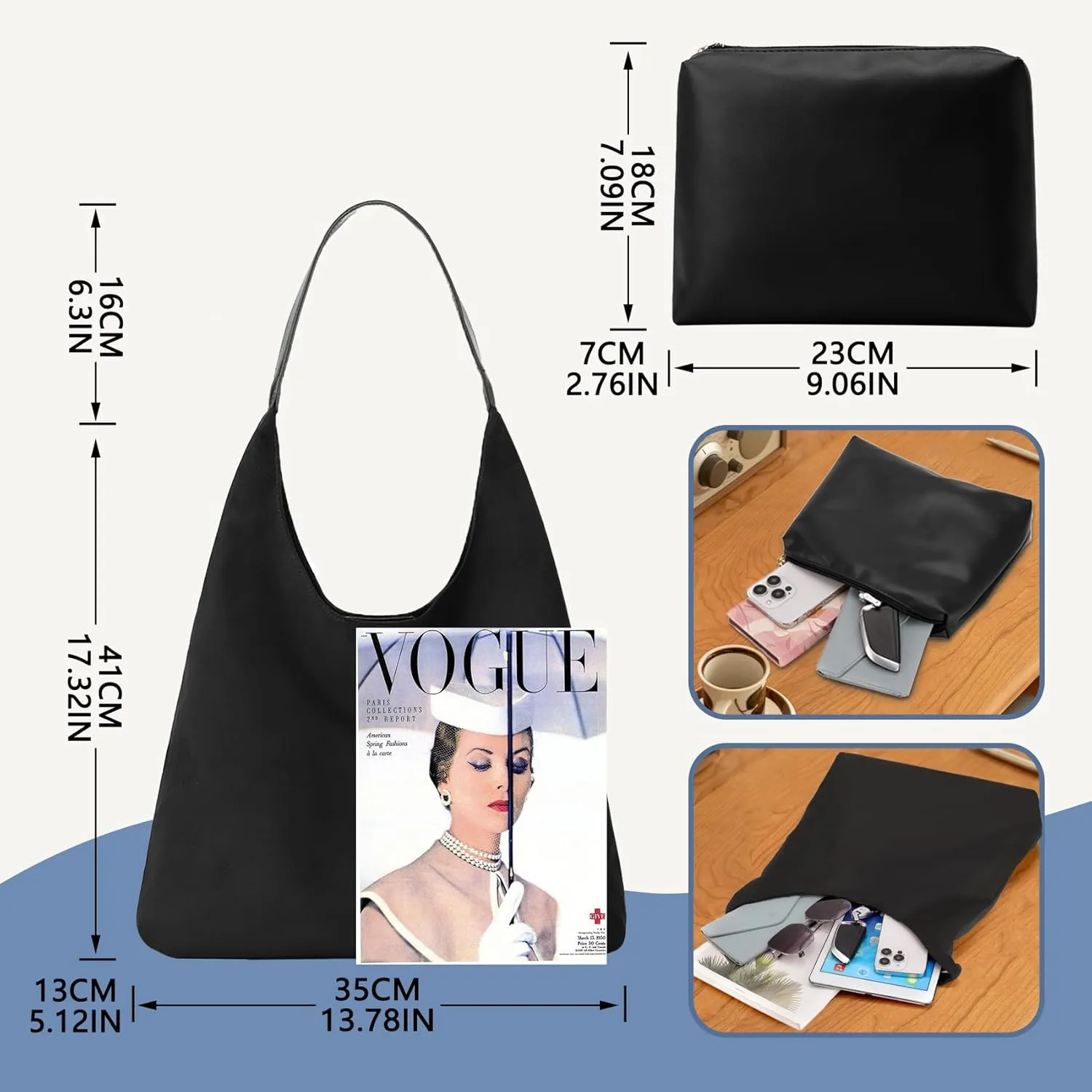 Suede Hobo Bags for Women Large Tote Bags Work Casual Shoulder Handbags Purses