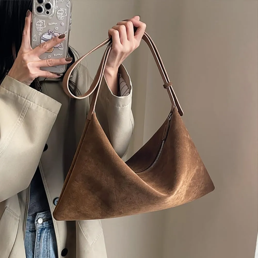 Suede Slouchy Shoulder Bag for Women,Suede Purse for Women Small Hobo Bags Ladies Clutch with Adjustable Strap