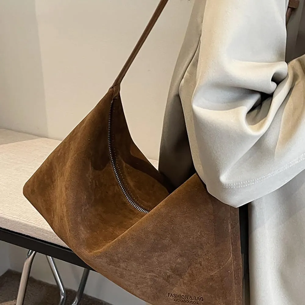 Suede Slouchy Shoulder Bag for Women,Suede Purse for Women Small Hobo Bags Ladies Clutch with Adjustable Strap