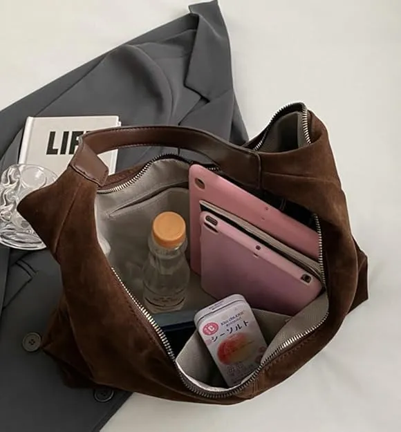 Suede Tote Bag for Women Hobo Bags Large Capacity Top Handle Bag Shoulder Bag,Premium Faux Suede Material