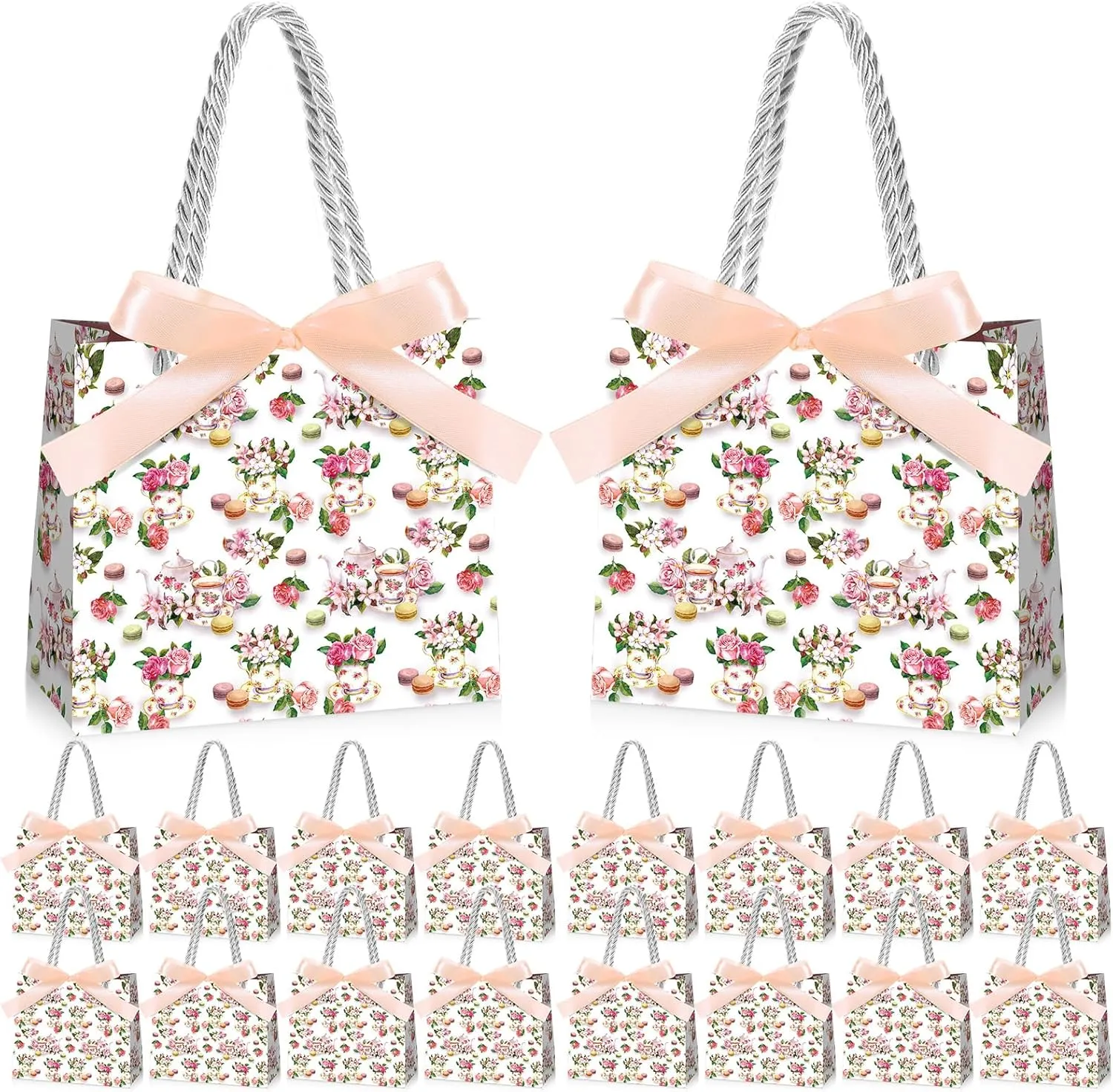 Sweetude 25 Pcs Tea Party Birthday Bags Bridal Shower Favors Tea Party Favors Bags Teapot Goodie Treat Bags with Handles Tea Party Gift Bags Bridal Shower Gift Bags for Bridal Shower Baby Shower Decor