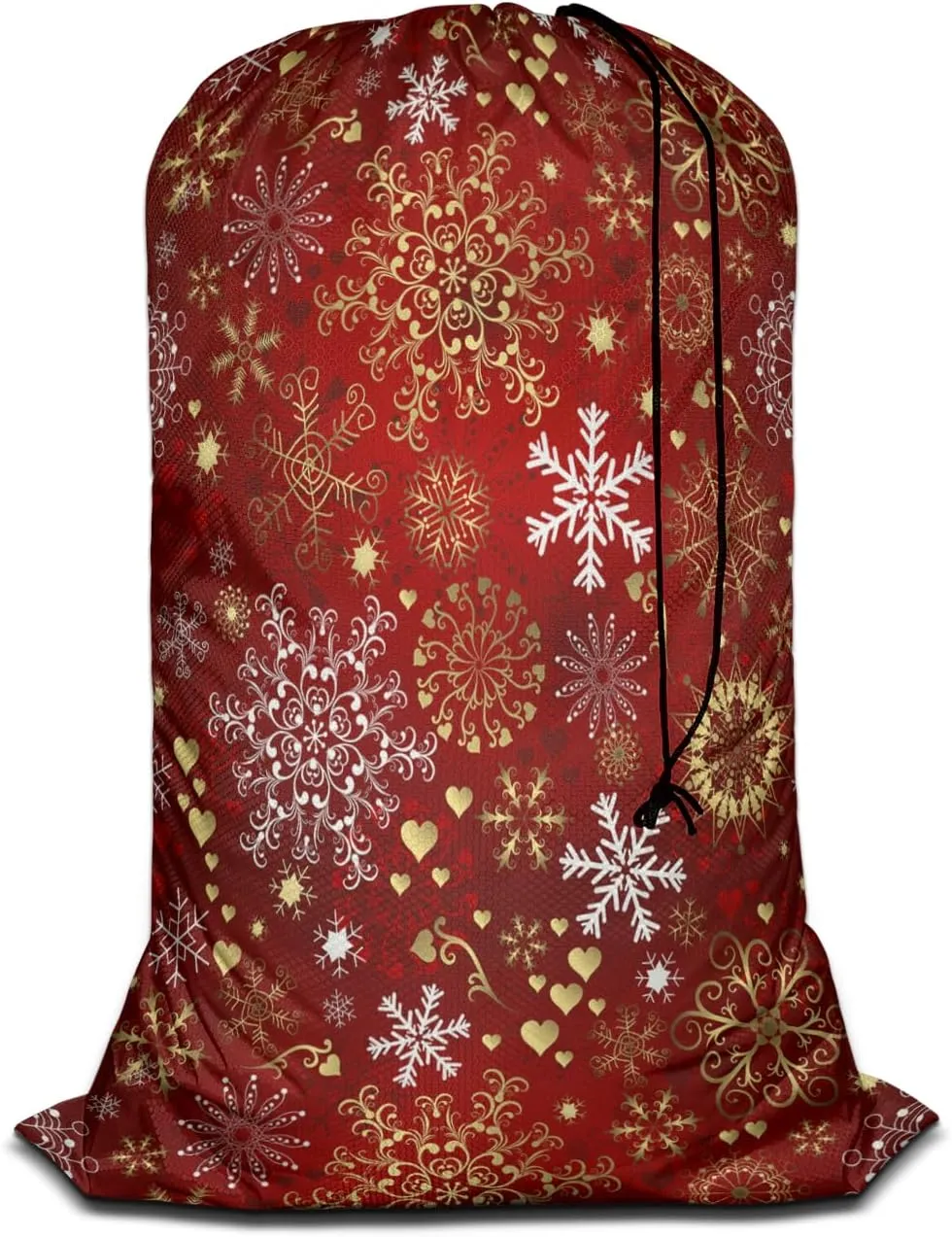 Swono Christmas Red Pattern Sturdy Laundry Basket Hamper, Gold White Snowflakes Foldable Laundry bag Clothing Organization for Bathroom, Bedroom, Home, Dorm, Travel