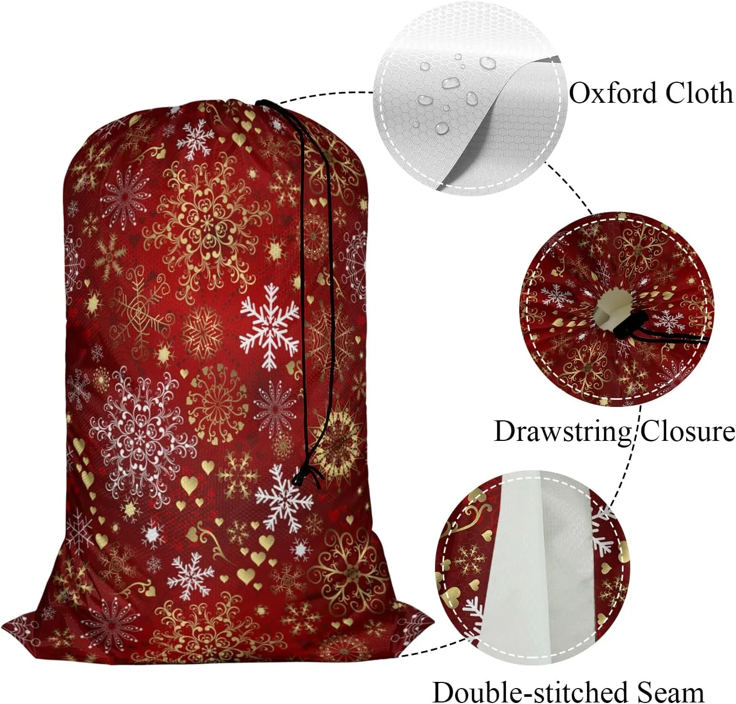Swono Christmas Red Pattern Sturdy Laundry Basket Hamper, Gold White Snowflakes Foldable Laundry bag Clothing Organization for Bathroom, Bedroom, Home, Dorm, Travel