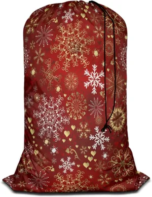 Swono Christmas Red Pattern Sturdy Laundry Basket Hamper, Gold White Snowflakes Foldable Laundry bag Clothing Organization for Bathroom, Bedroom, Home, Dorm, Travel